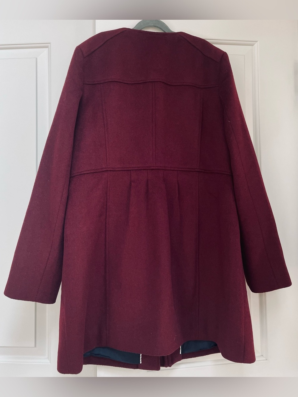Loft Vintage Burgundy Wool Blend Zip Front Pockets Collarless Coat Fall Winter - Picture 4 of 10